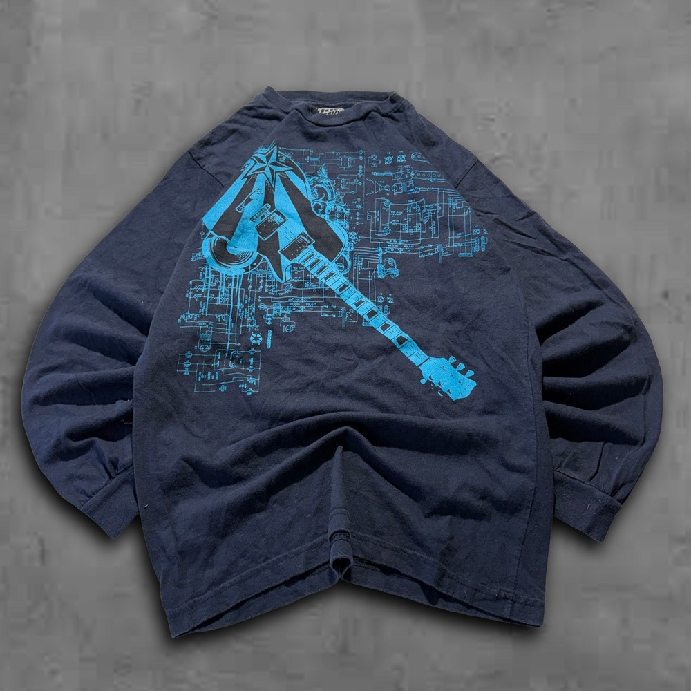 Y2K Oversized Guitar Black‎ Top Heavy Skater Grunge 2000s Tee